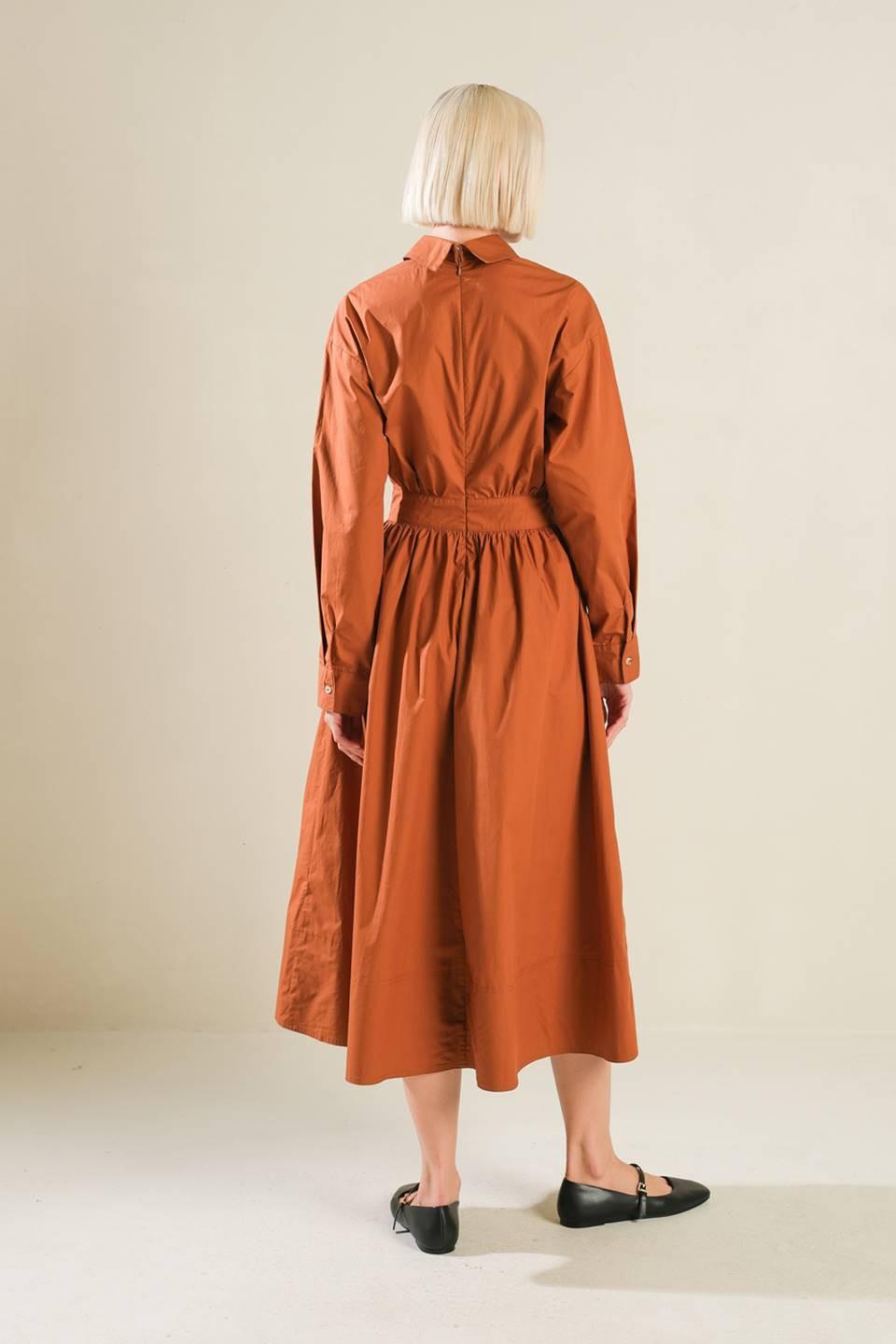 Meadow Muse Woven Midi Dress in rust, view 2 — Soul Flow Apparel