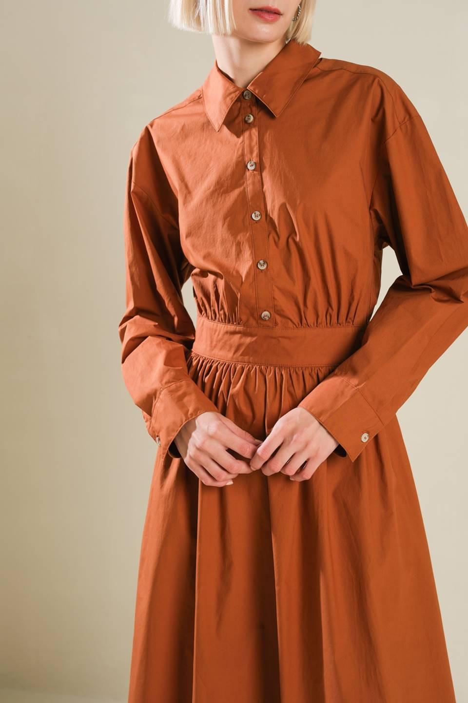 Meadow Muse Woven Midi Dress in rust, view 4 — Soul Flow Apparel