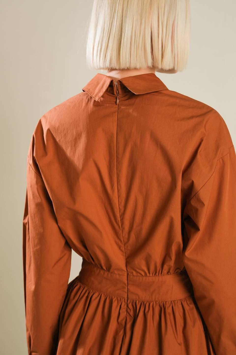 Meadow Muse Woven Midi Dress in rust, view 5 — Soul Flow Apparel