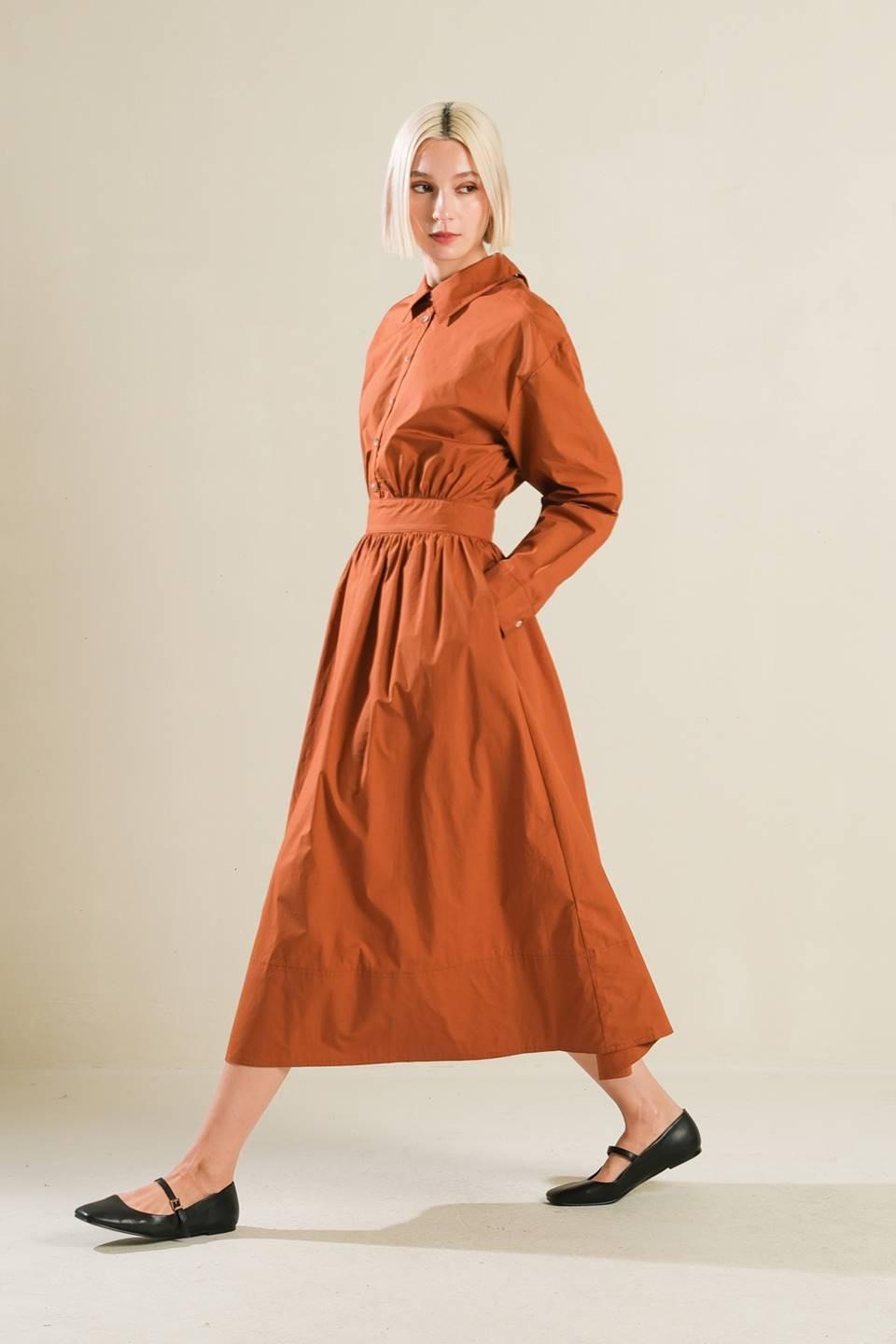Meadow Muse Woven Midi Dress in rust, view 6 — Soul Flow Apparel