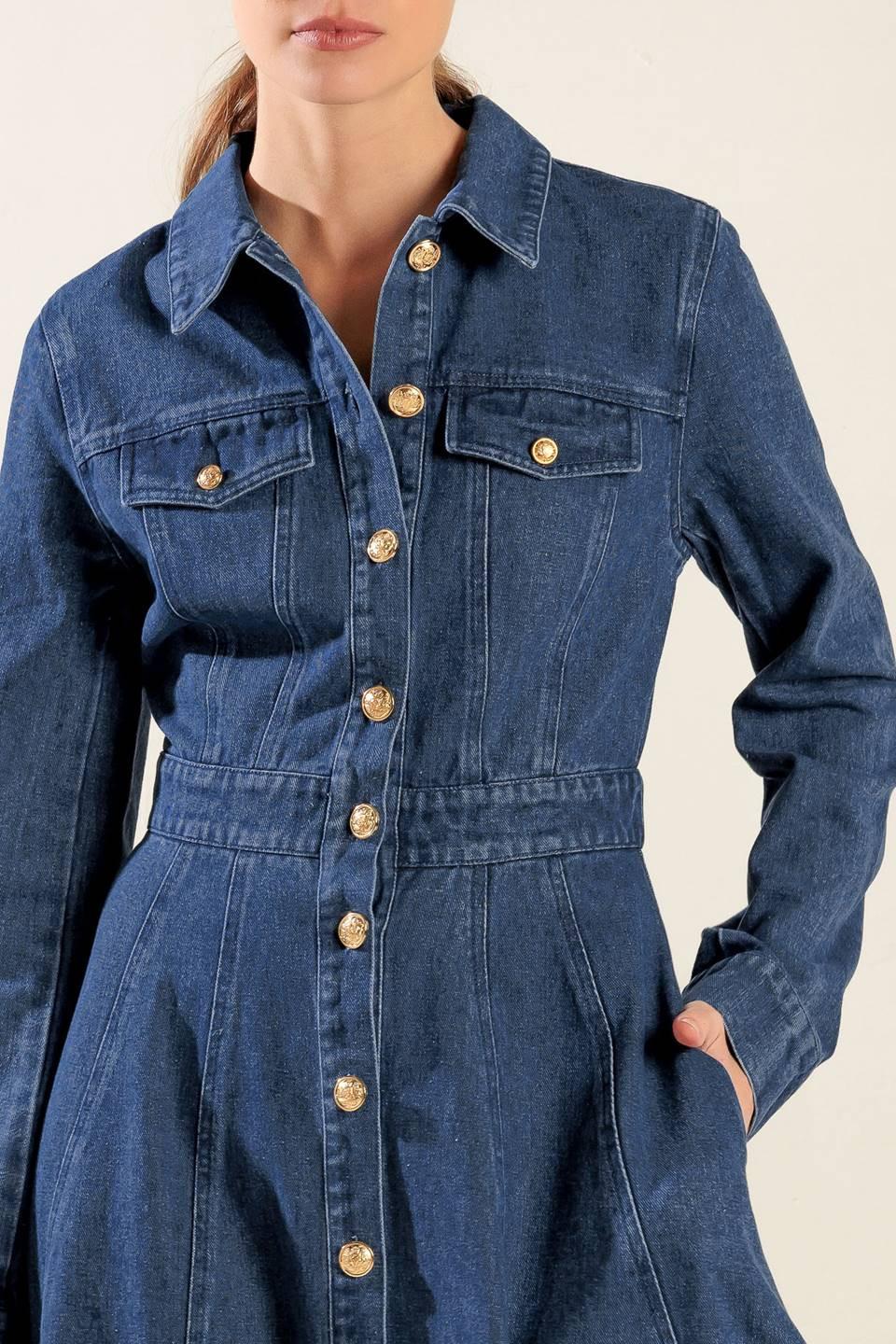 Drifting Thoughts Denim Midi Dress in blue, view 2 — Soul Flow Apparel