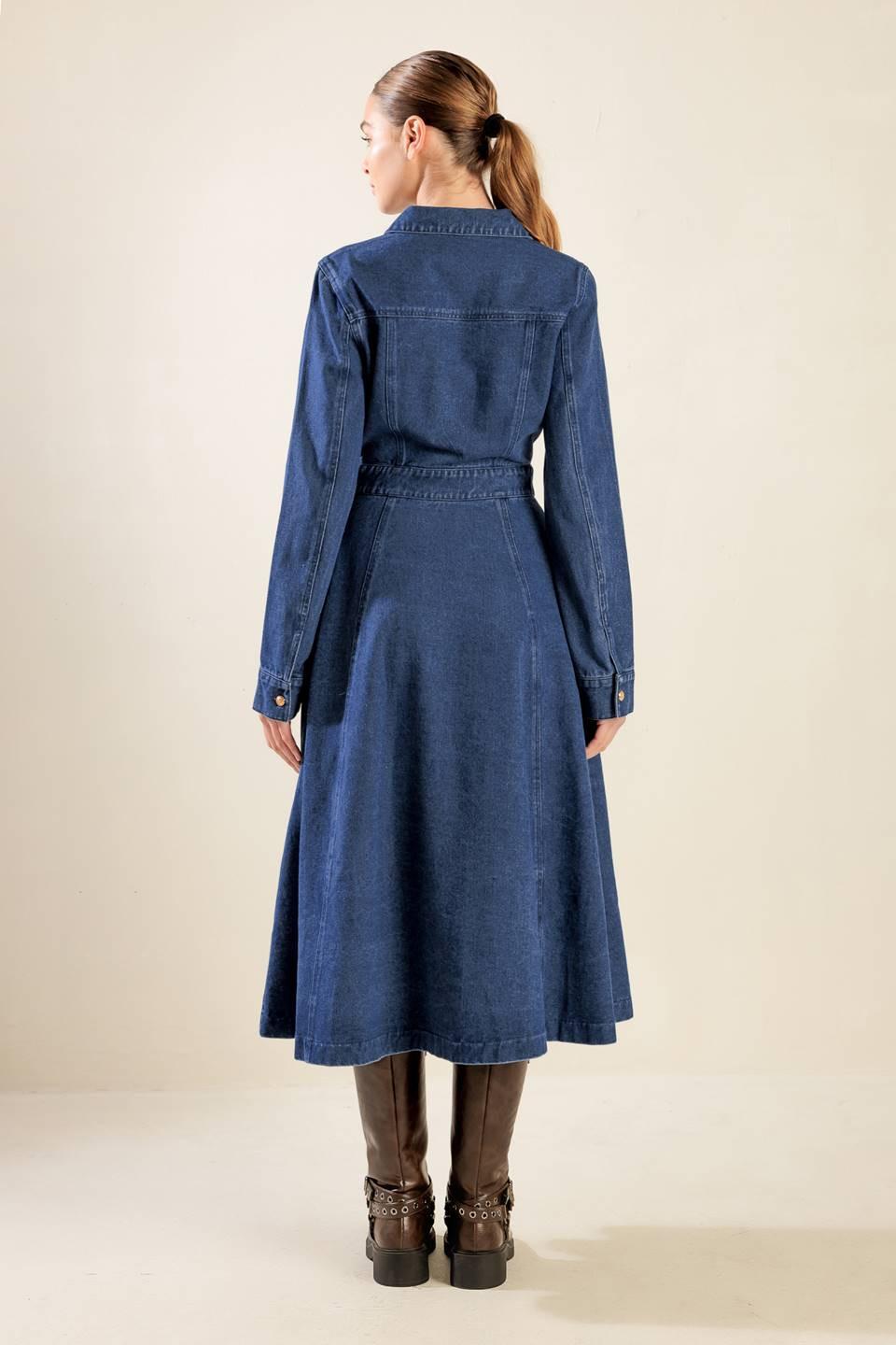 Drifting Thoughts Denim Midi Dress in blue, view 7 — Soul Flow Apparel