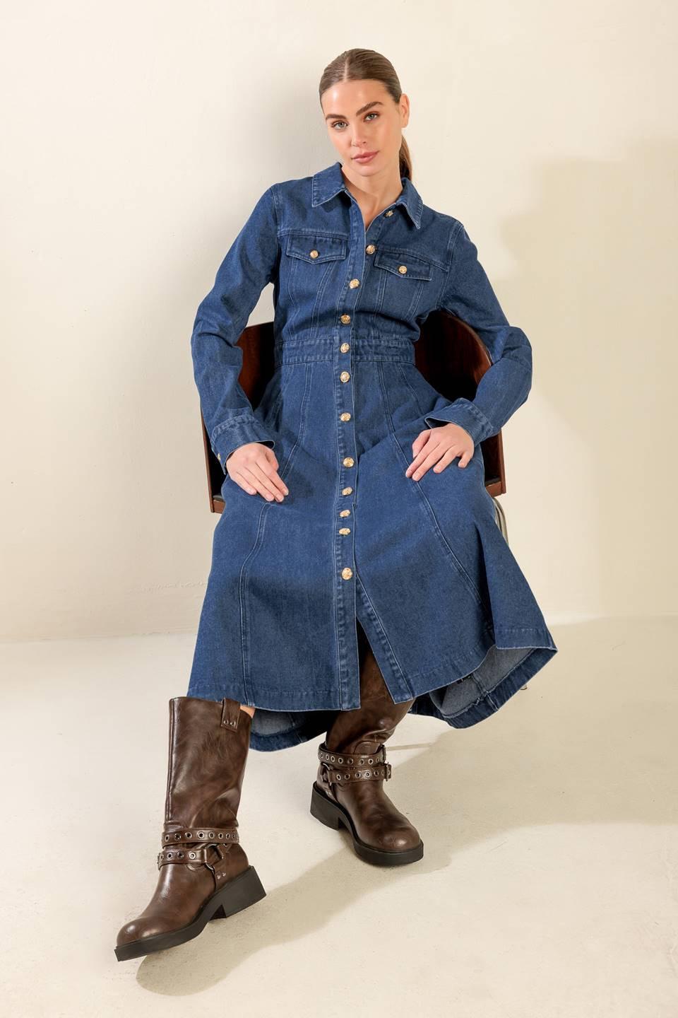 Drifting Thoughts Denim Midi Dress in blue, view 8 — Soul Flow Apparel