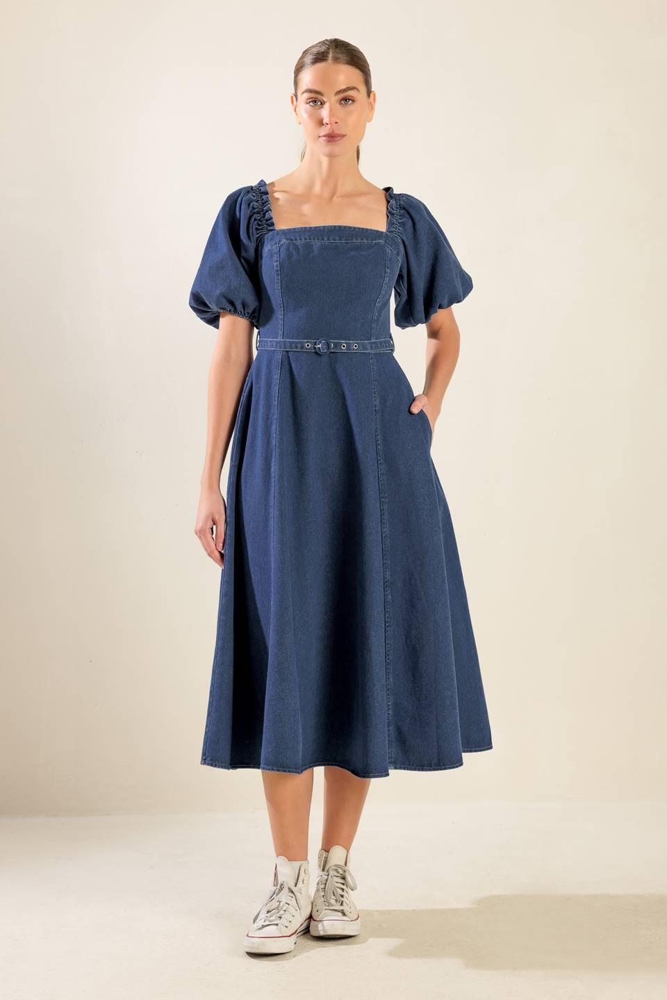 All Spruced Up Denim Midi Dress in medium, view 1 — Soul Flow Apparel