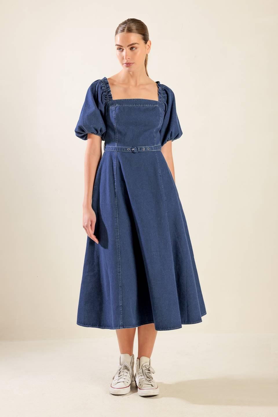 All Spruced Up Denim Midi Dress in medium, view 3 — Soul Flow Apparel