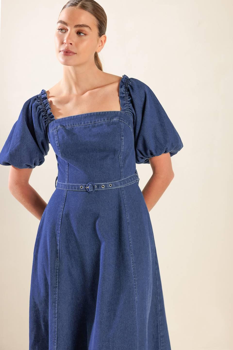 All Spruced Up Denim Midi Dress in medium, view 4 — Soul Flow Apparel