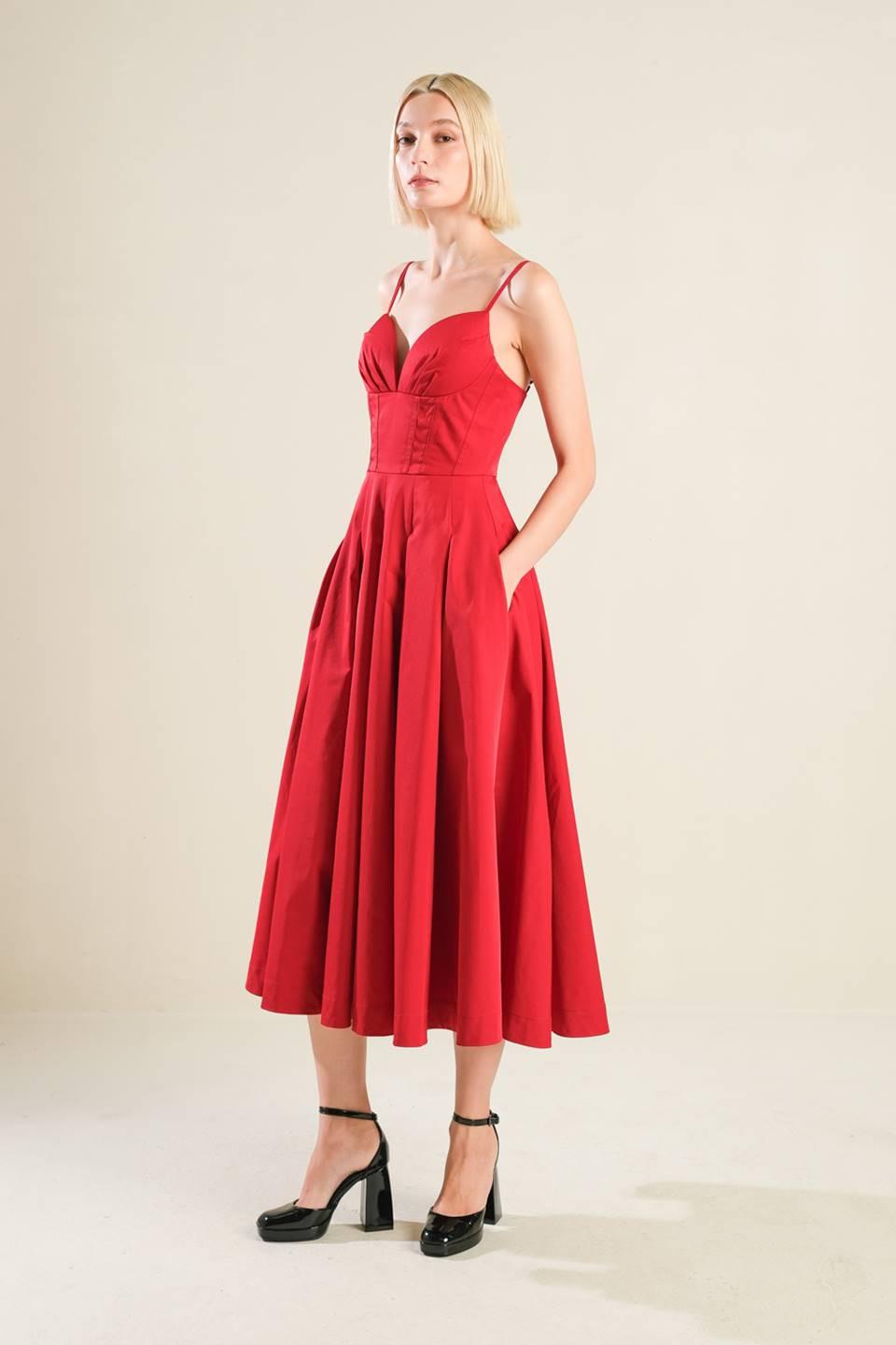 Dream Keeper Woven Midi Dress in crimson, view 3 — Soul Flow Apparel