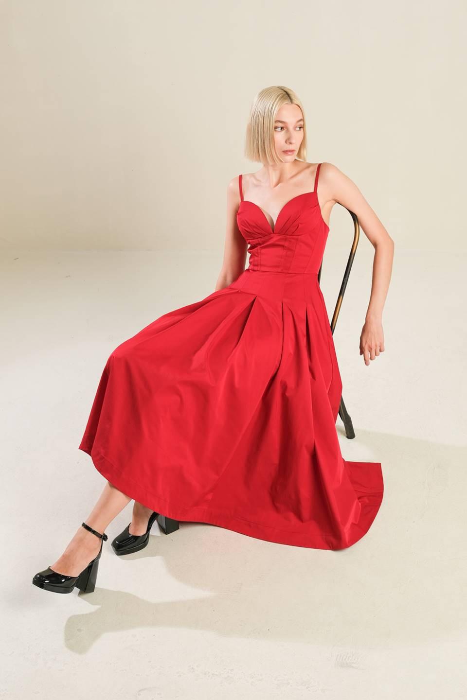 Dream Keeper Woven Midi Dress in crimson, view 5 — Soul Flow Apparel