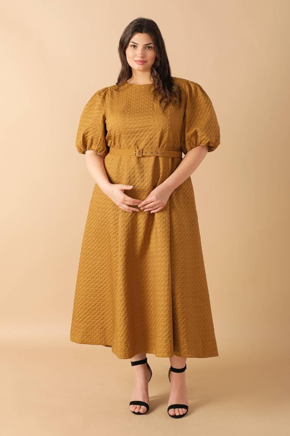 Can't Stop Me Woven Midi Dress in camel, view 2 — Soul Flow Apparel