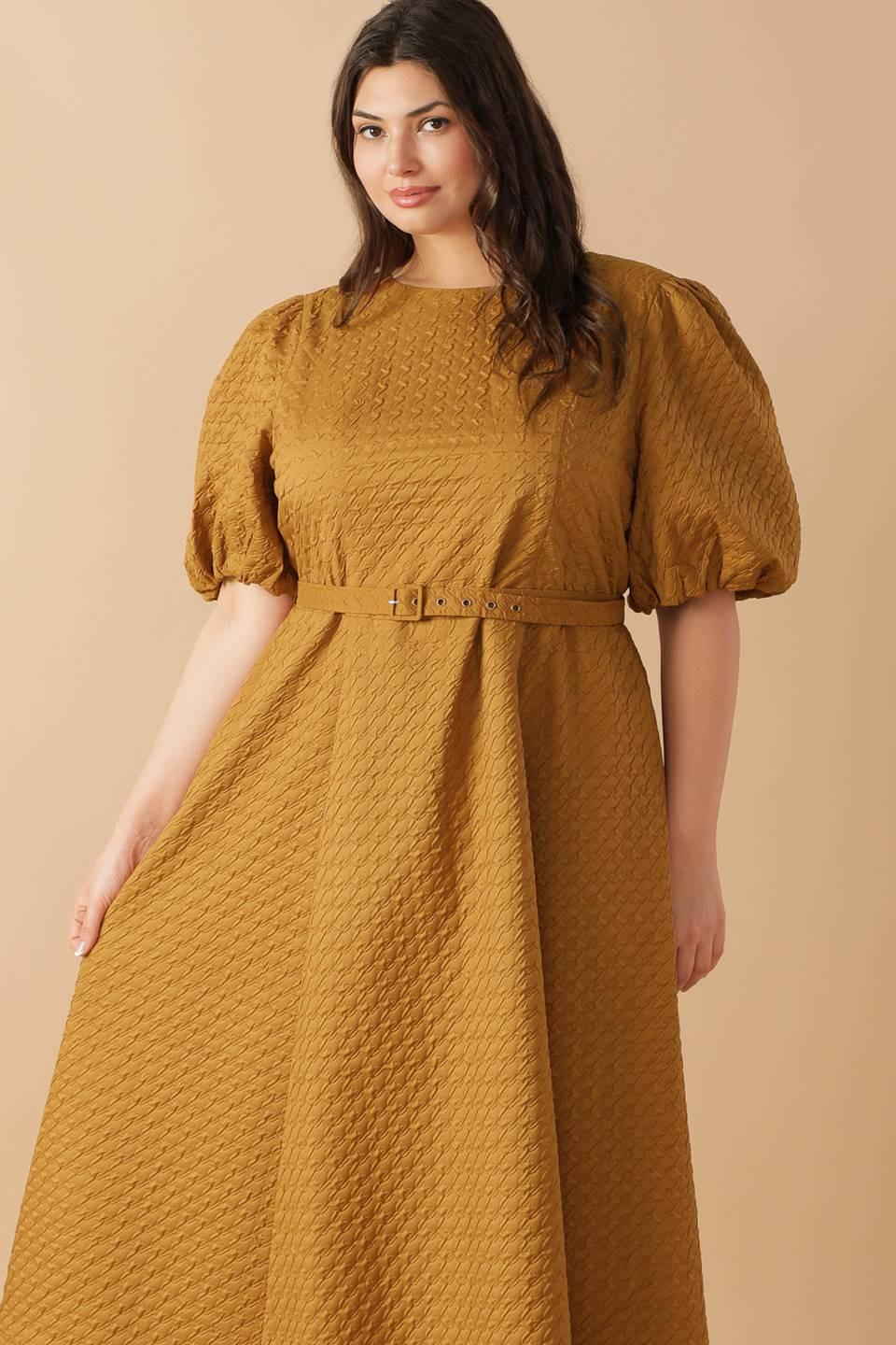 Can't Stop Me Woven Midi Dress in camel, view 3 — Soul Flow Apparel