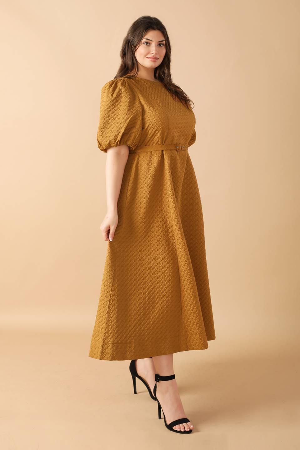 Can't Stop Me Woven Midi Dress in camel, view 4 — Soul Flow Apparel