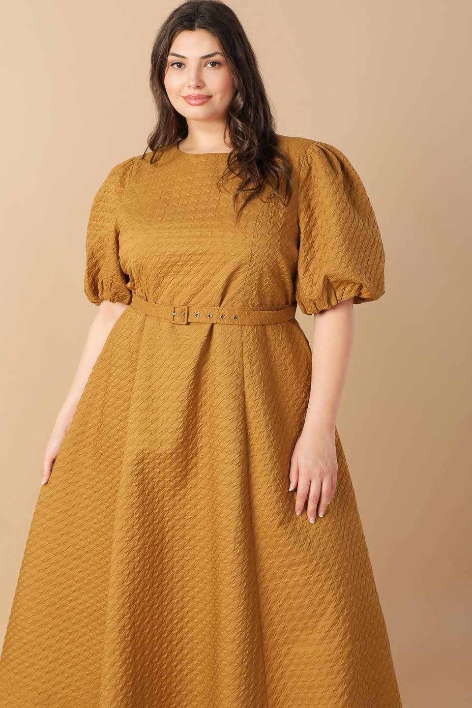Can't Stop Me Woven Midi Dress in camel, view 5 — Soul Flow Apparel