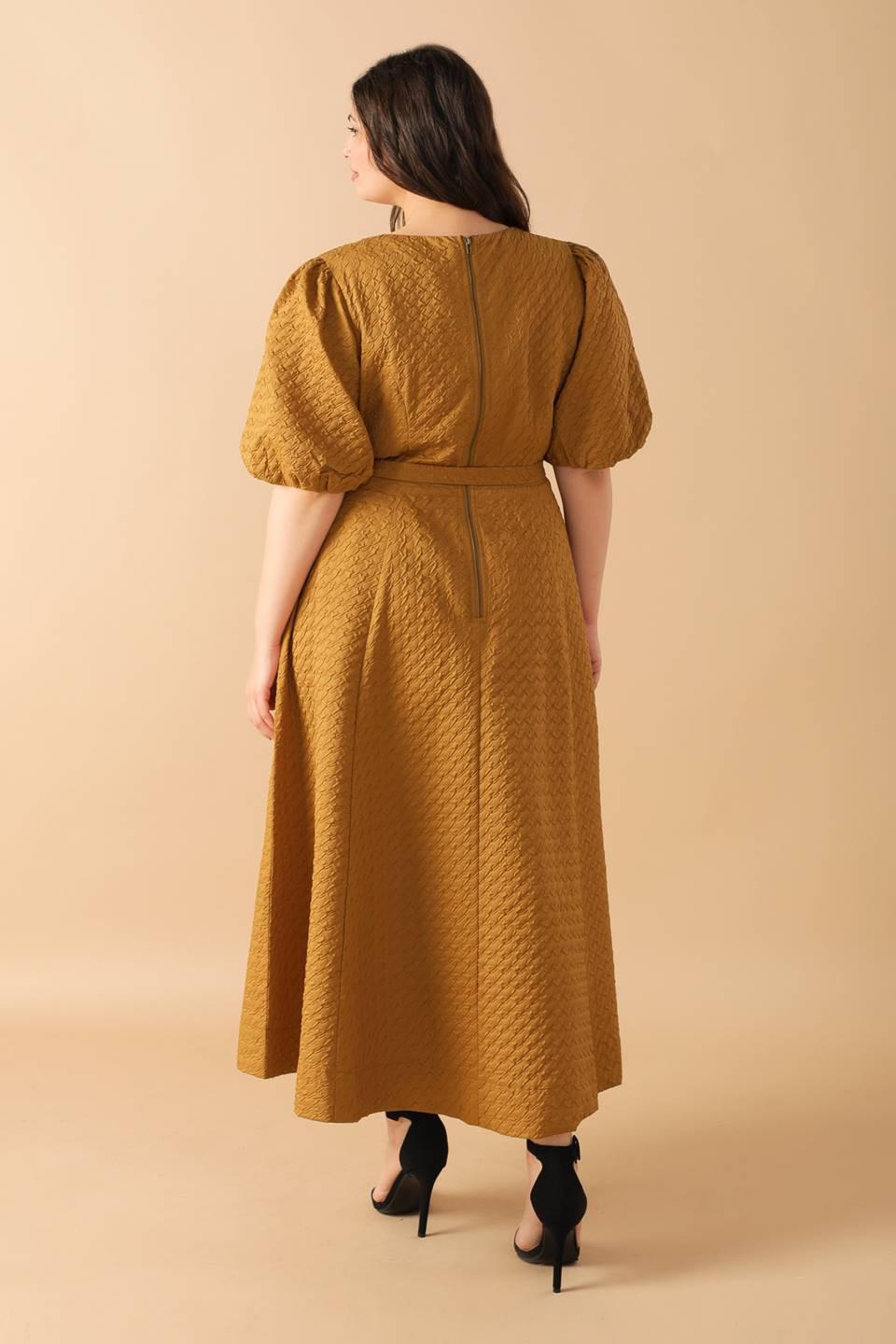 Can't Stop Me Woven Midi Dress in camel, view 6 — Soul Flow Apparel