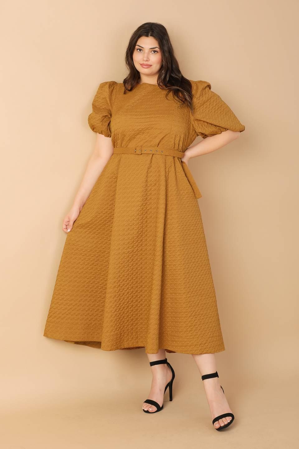 Can't Stop Me Woven Midi Dress in camel, view 7 — Soul Flow Apparel