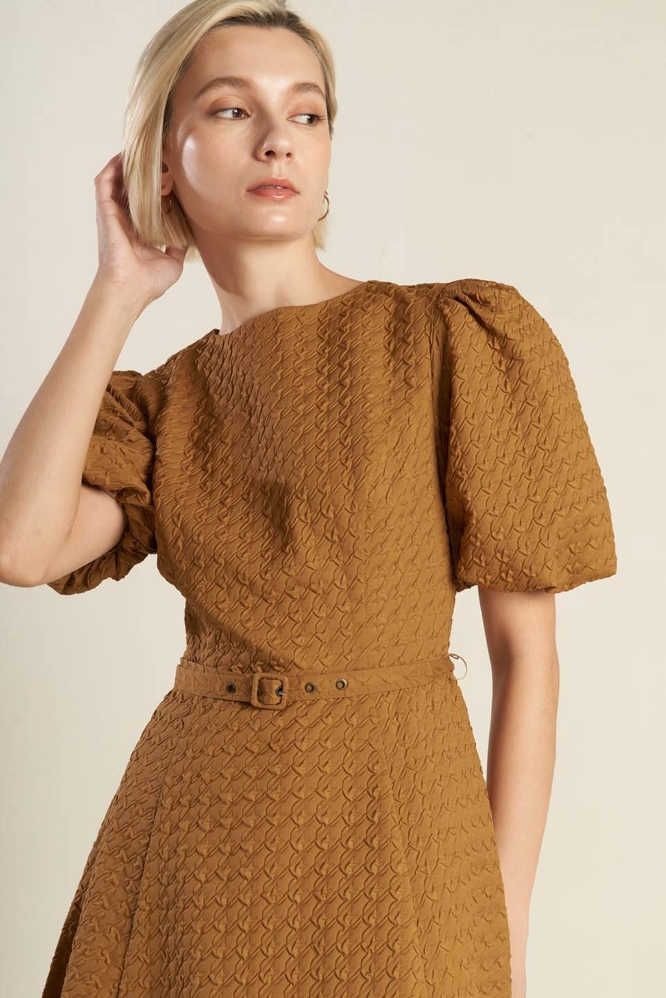 Can't Stop Me Woven Midi Dress in camel, view 3 — Soul Flow Apparel