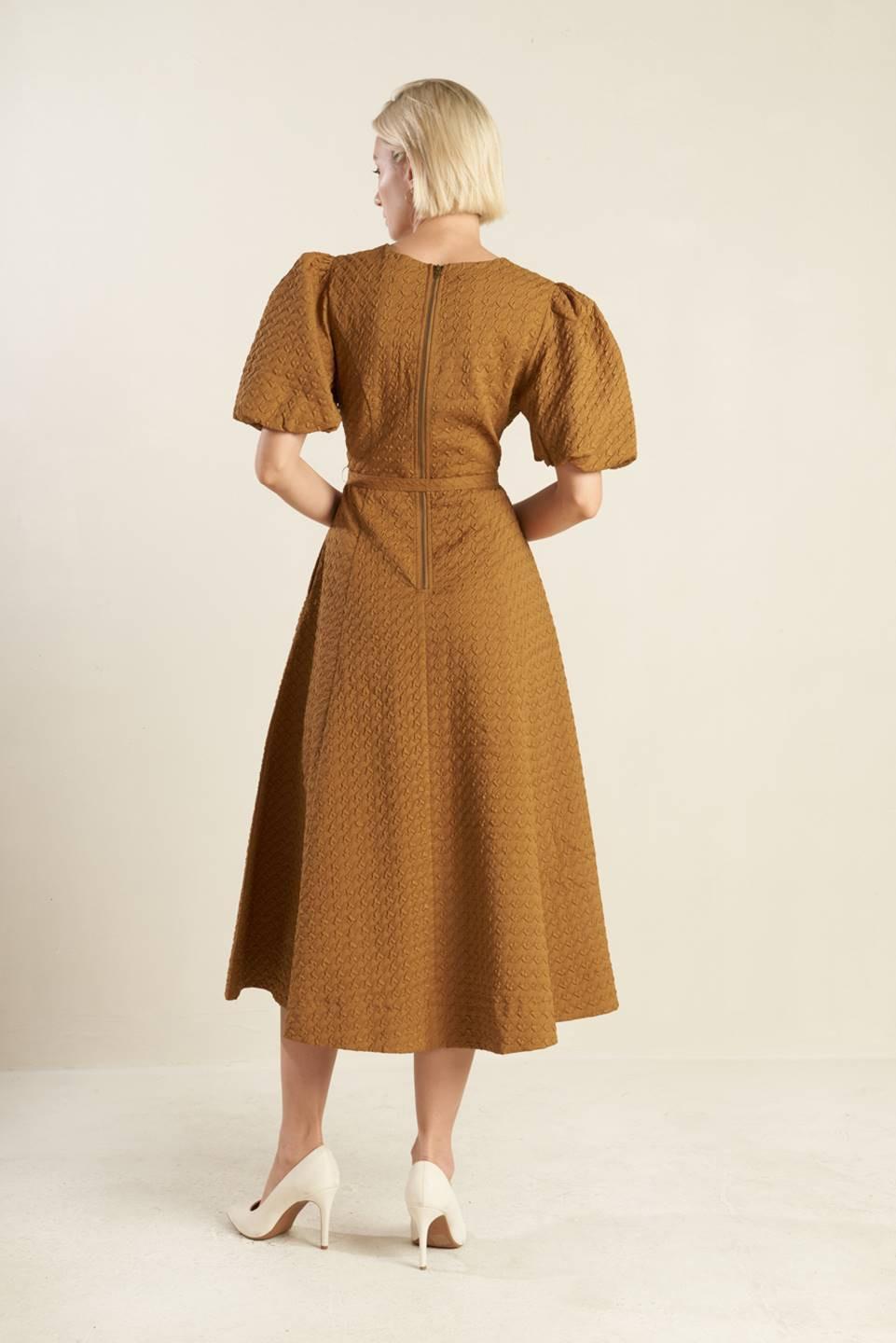 Can't Stop Me Woven Midi Dress in camel, view 5 — Soul Flow Apparel