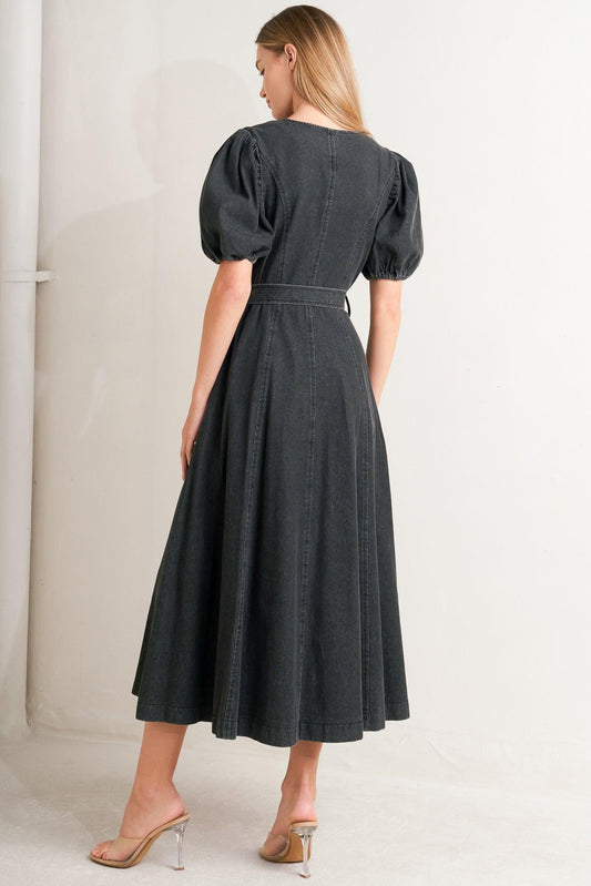 In My Mind Denim Midi Dress in black, view 6 — Soul Flow Apparel