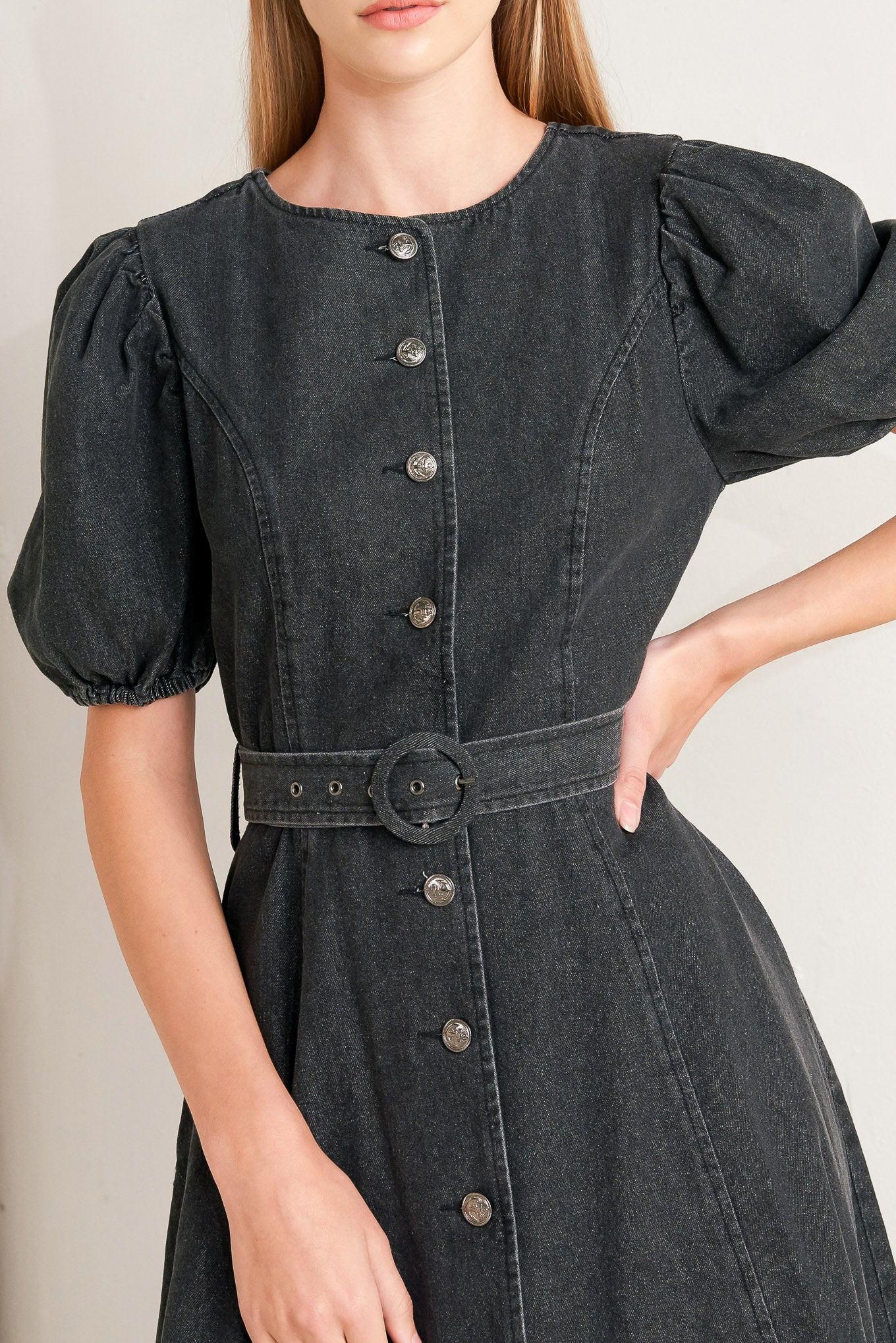 In My Mind Denim Midi Dress in black, view 8 — Soul Flow Apparel