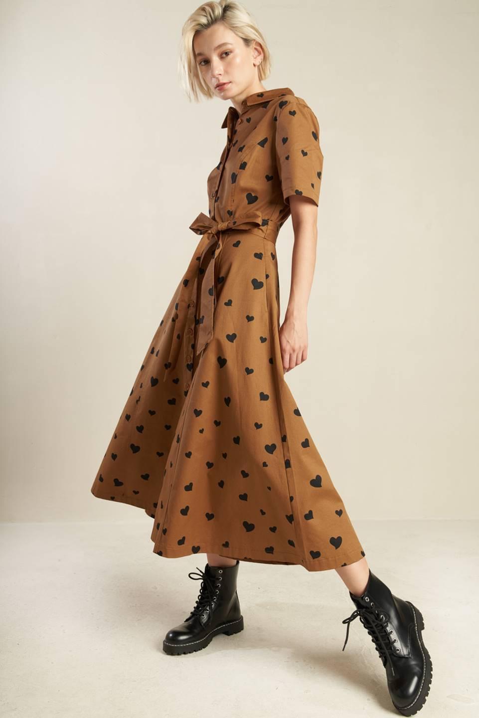 Ready to Go Woven Midi Dress in rust black, view 1 — Soul Flow Apparel
