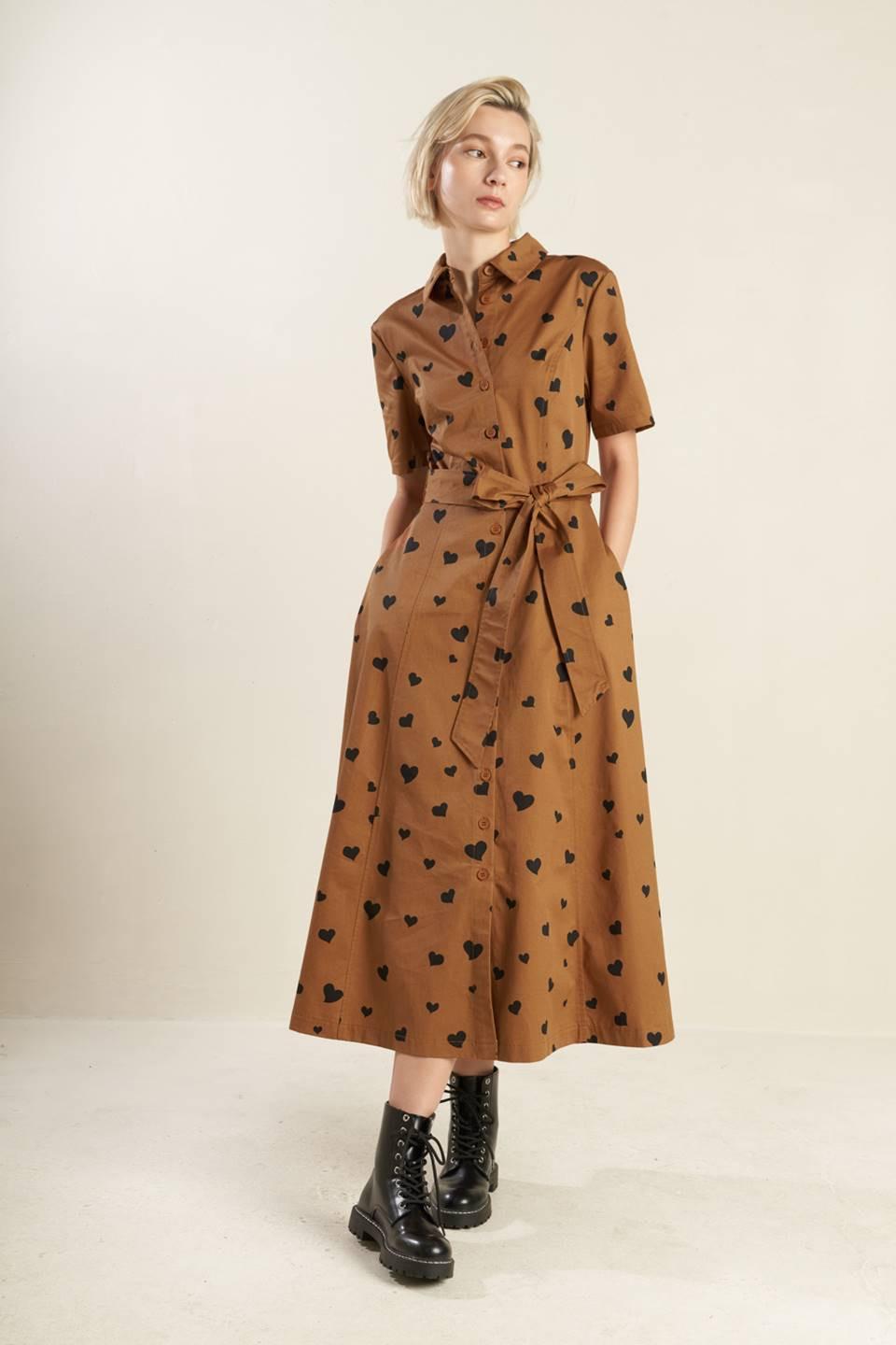 Ready to Go Woven Midi Dress in rust black, view 2 — Soul Flow Apparel