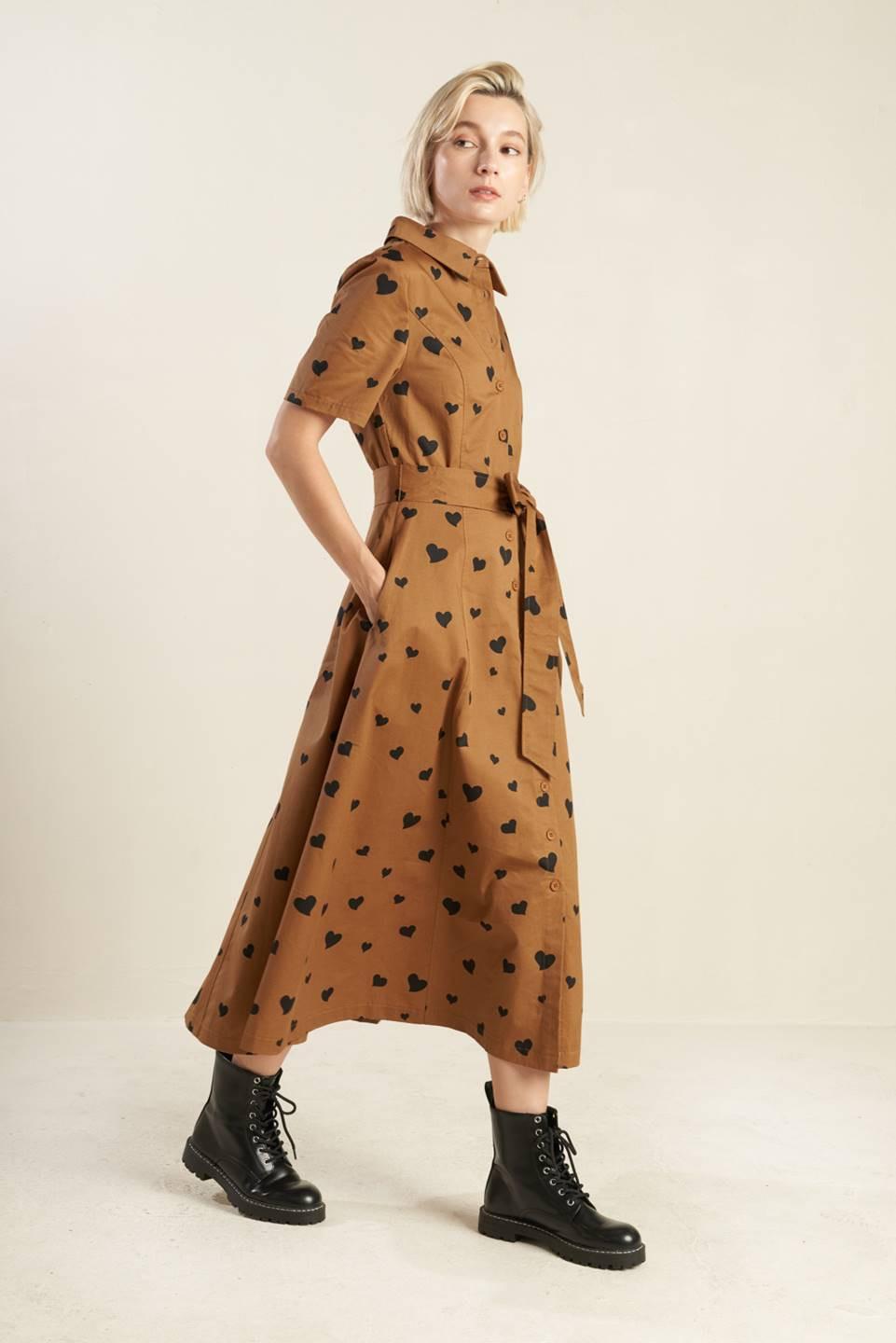 Ready to Go Woven Midi Dress in rust black, view 3 — Soul Flow Apparel