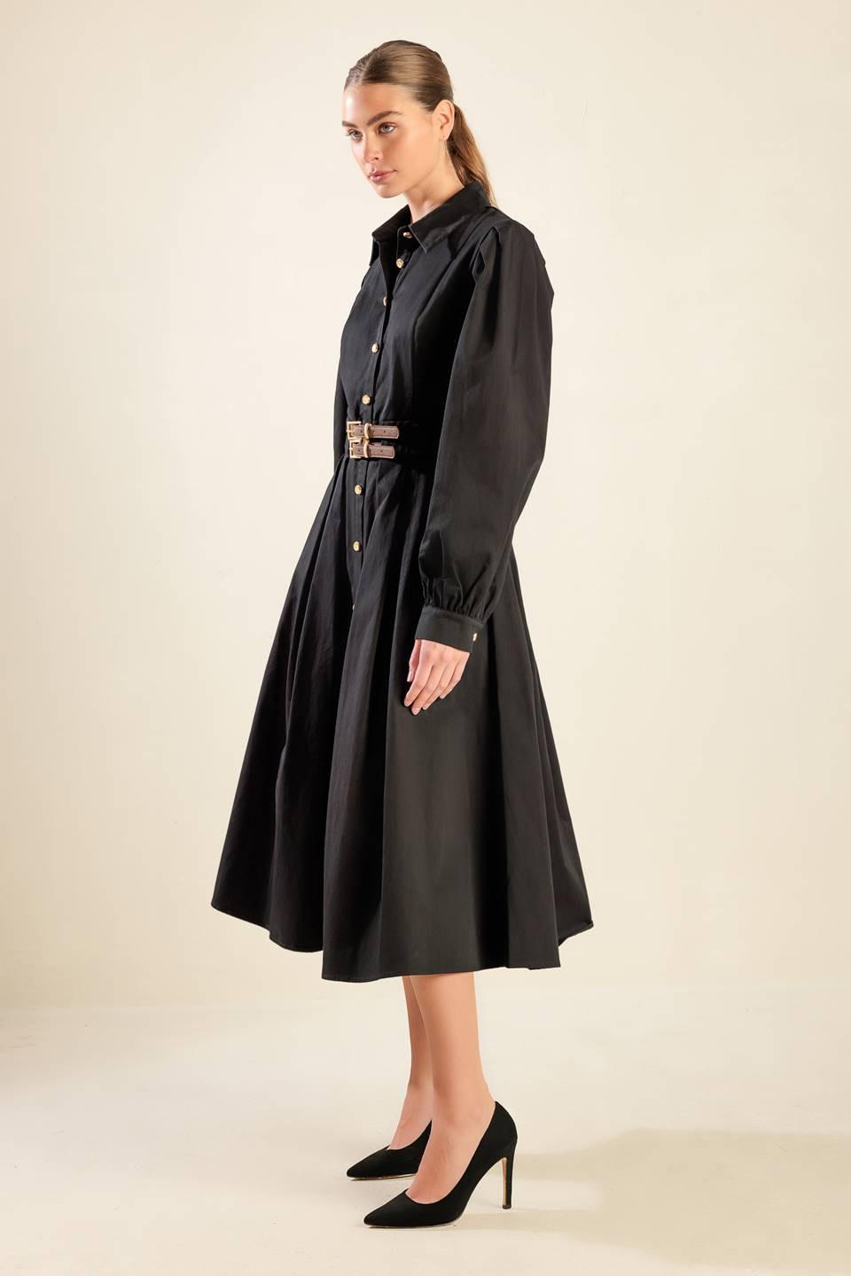 Midnight Masquerade Woven Midi Dress in black, view 5 — Soul Flow Apparel