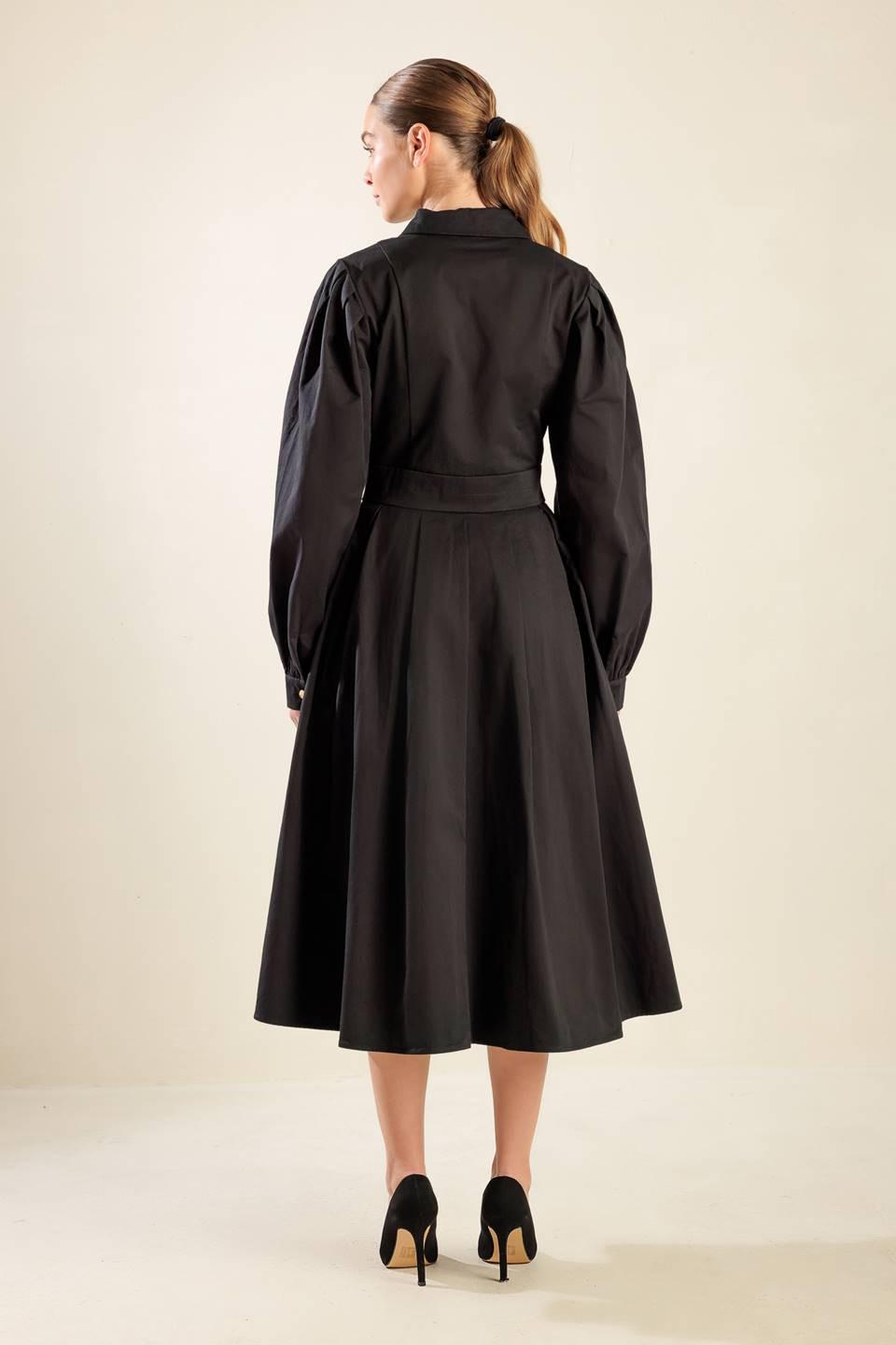 Midnight Masquerade Woven Midi Dress in black, view 6 — Soul Flow Apparel
