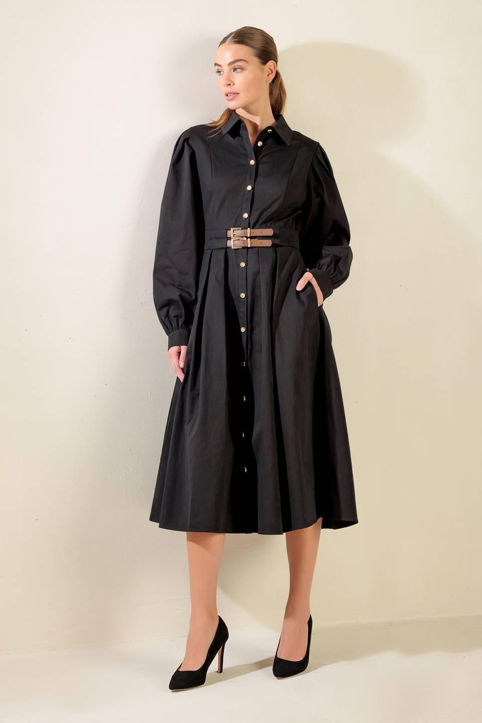 Midnight Masquerade Woven Midi Dress in black, view 7 — Soul Flow Apparel