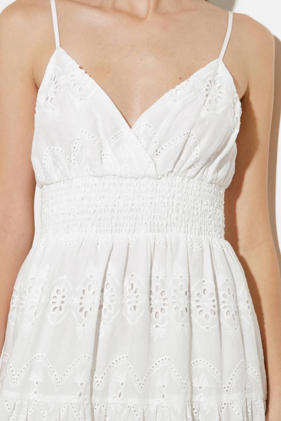 Luminous Bliss Woven Eyelet Midi Dress in off-white, fabric swatch — Soul Flow Apparel