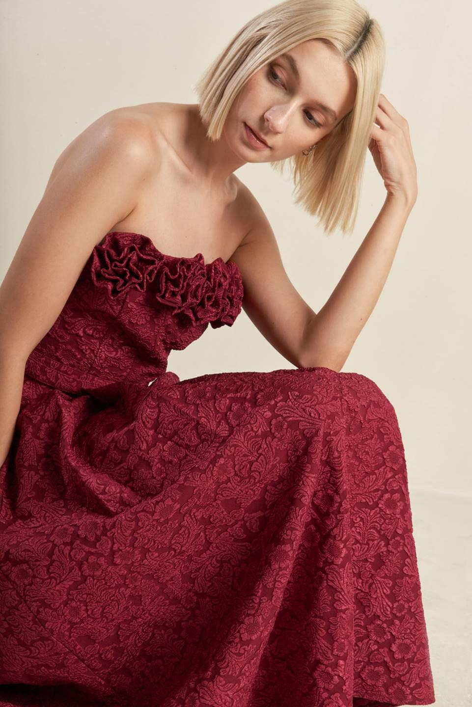 Glorious Shine Woven Midi Dress in burgundy, view 5 — Soul Flow Apparel