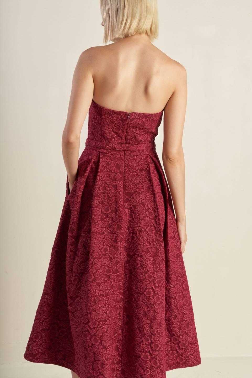 Glorious Shine Woven Midi Dress in burgundy, view 7 — Soul Flow Apparel