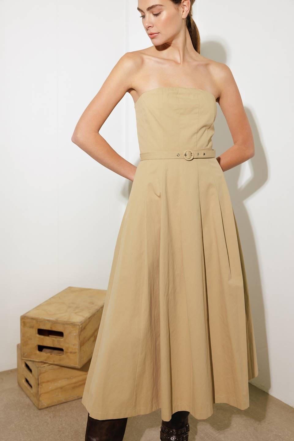 Taking Compliments Woven Midi Dress in taupe, view 3 — Soul Flow Apparel