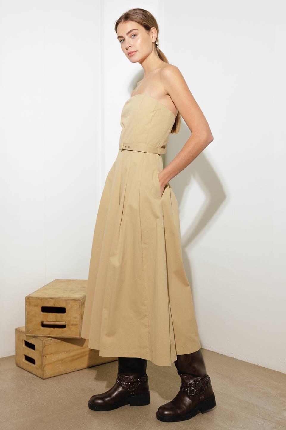 Taking Compliments Woven Midi Dress in taupe, view 4 — Soul Flow Apparel