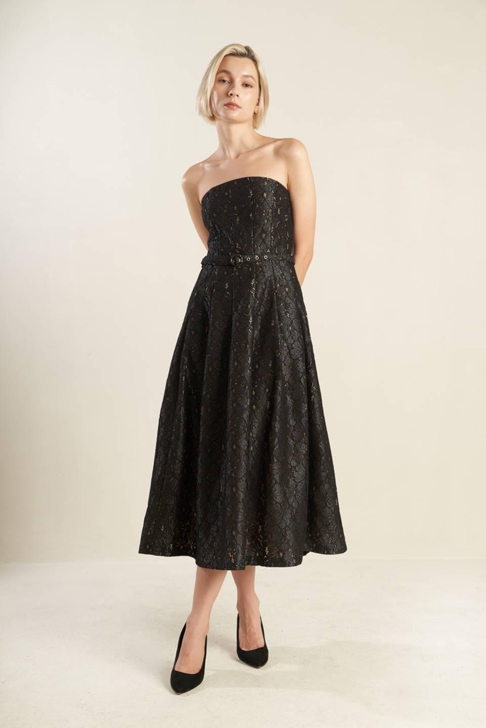 The Truth Is Woven Lace Midi Dress in black, view 1 — Soul Flow Apparel