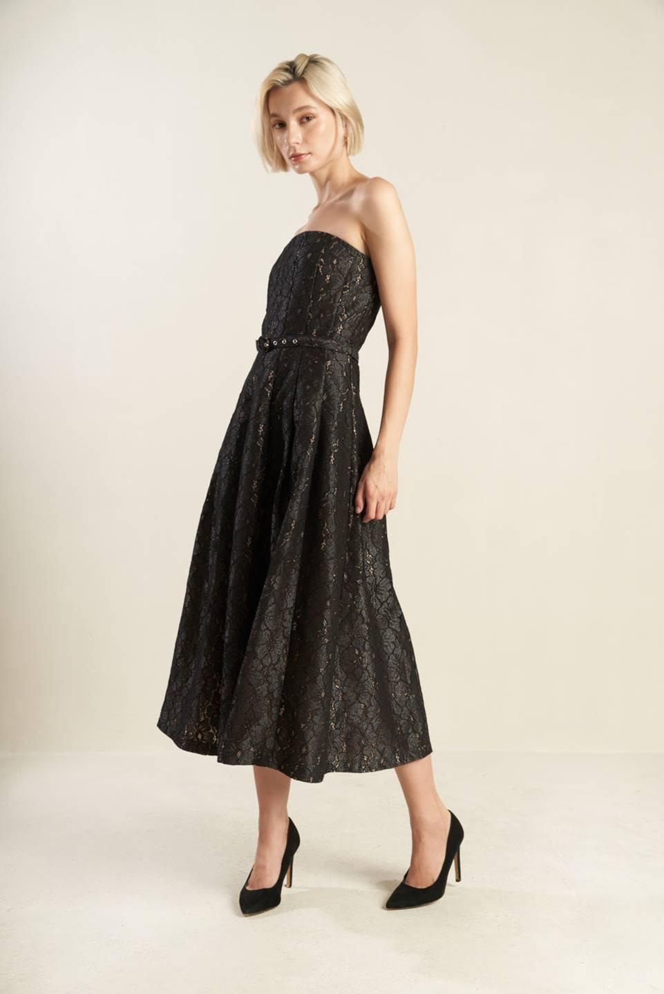 The Truth Is Woven Lace Midi Dress in black, view 2 — Soul Flow Apparel