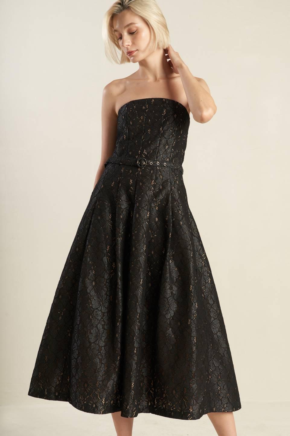 The Truth Is Woven Lace Midi Dress in black, view 3 — Soul Flow Apparel