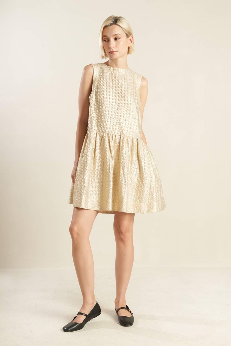 Horizon Hideaway Woven Mini Dress in champagne, view 1 — Soul Flow Apparel