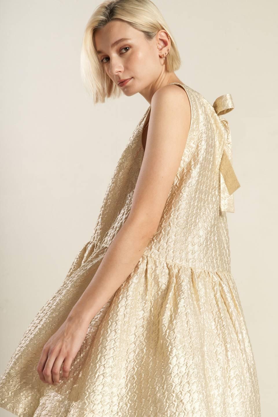 Horizon Hideaway Woven Mini Dress in champagne, view 2 — Soul Flow Apparel