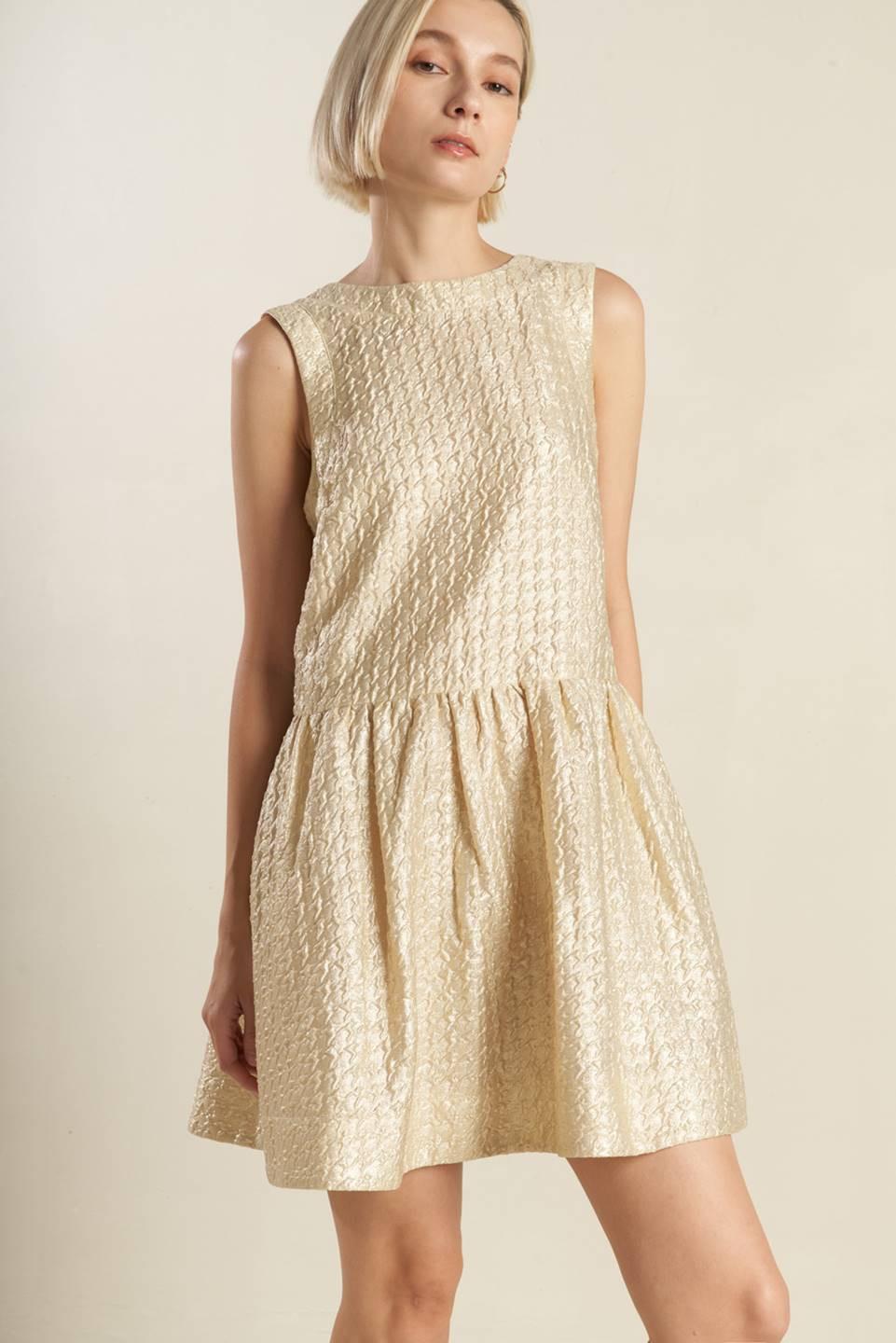 Horizon Hideaway Woven Mini Dress in champagne, view 3 — Soul Flow Apparel