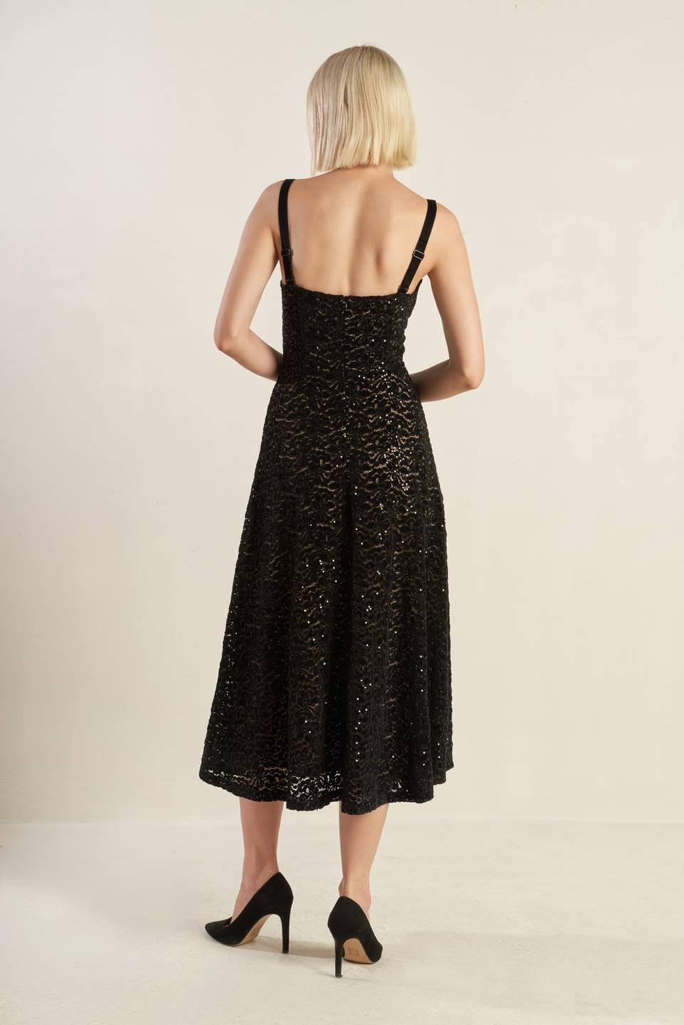 Staple Moment Woven Lace Midi Dress in black, view 2 — Soul Flow Apparel