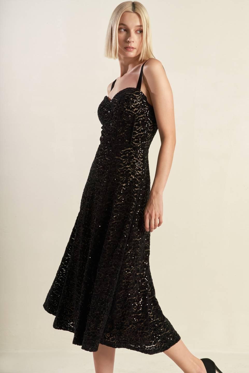 Staple Moment Woven Lace Midi Dress in black, view 3 — Soul Flow Apparel