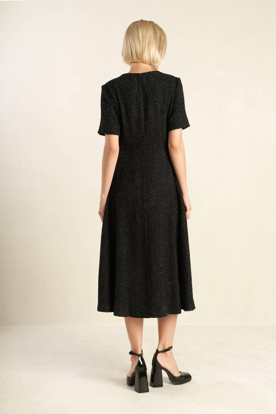 Something More Tweed Woven Midi Dress in black, view 5 — Soul Flow Apparel