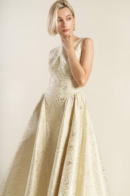 Check Yourself Champagne Woven Midi Dress, view 4 — Soul Flow Apparel