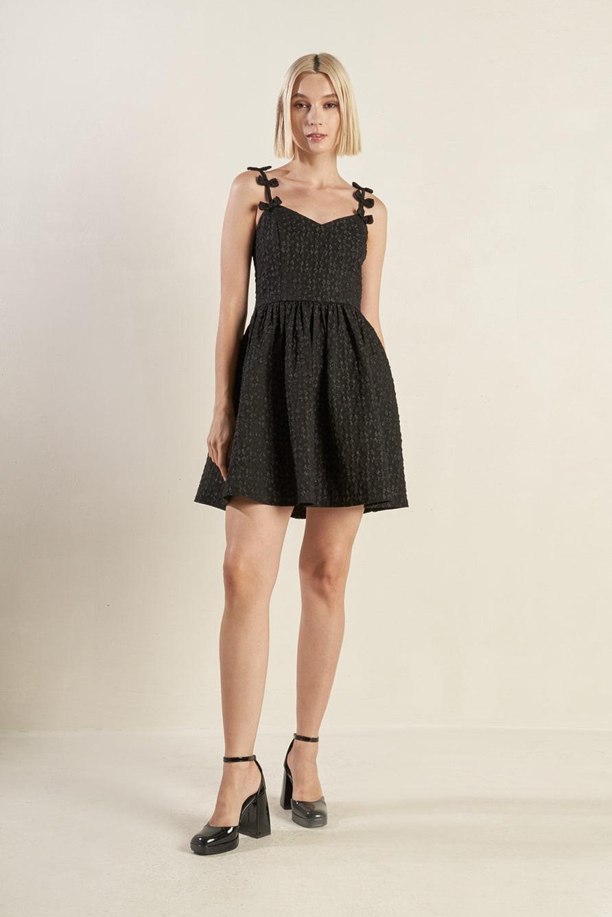 Coveted Sweetness Woven Lace Midi Dress in black, view 1 — Soul Flow Apparel