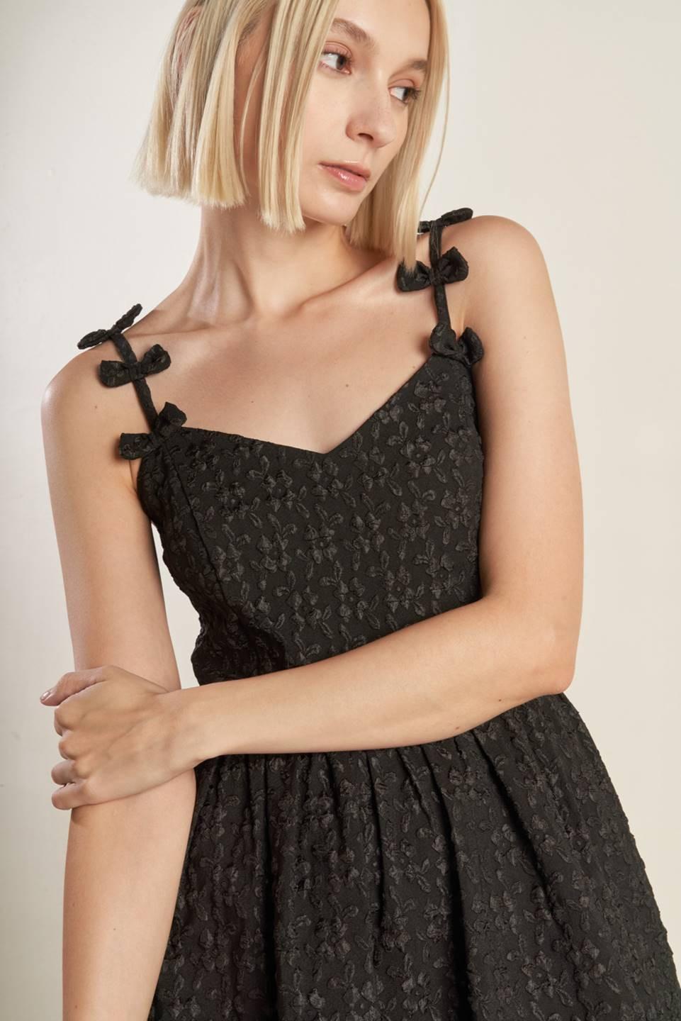 Coveted Sweetness Woven Lace Midi Dress in black, view 5 — Soul Flow Apparel