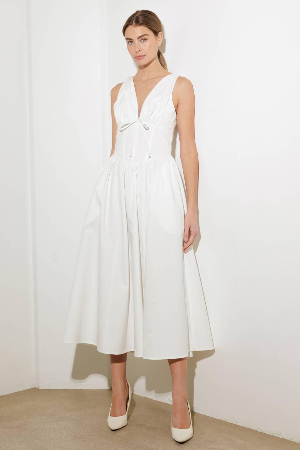 Fanciful Escapes Woven Midi Dress in white, view 1 — Soul Flow Apparel