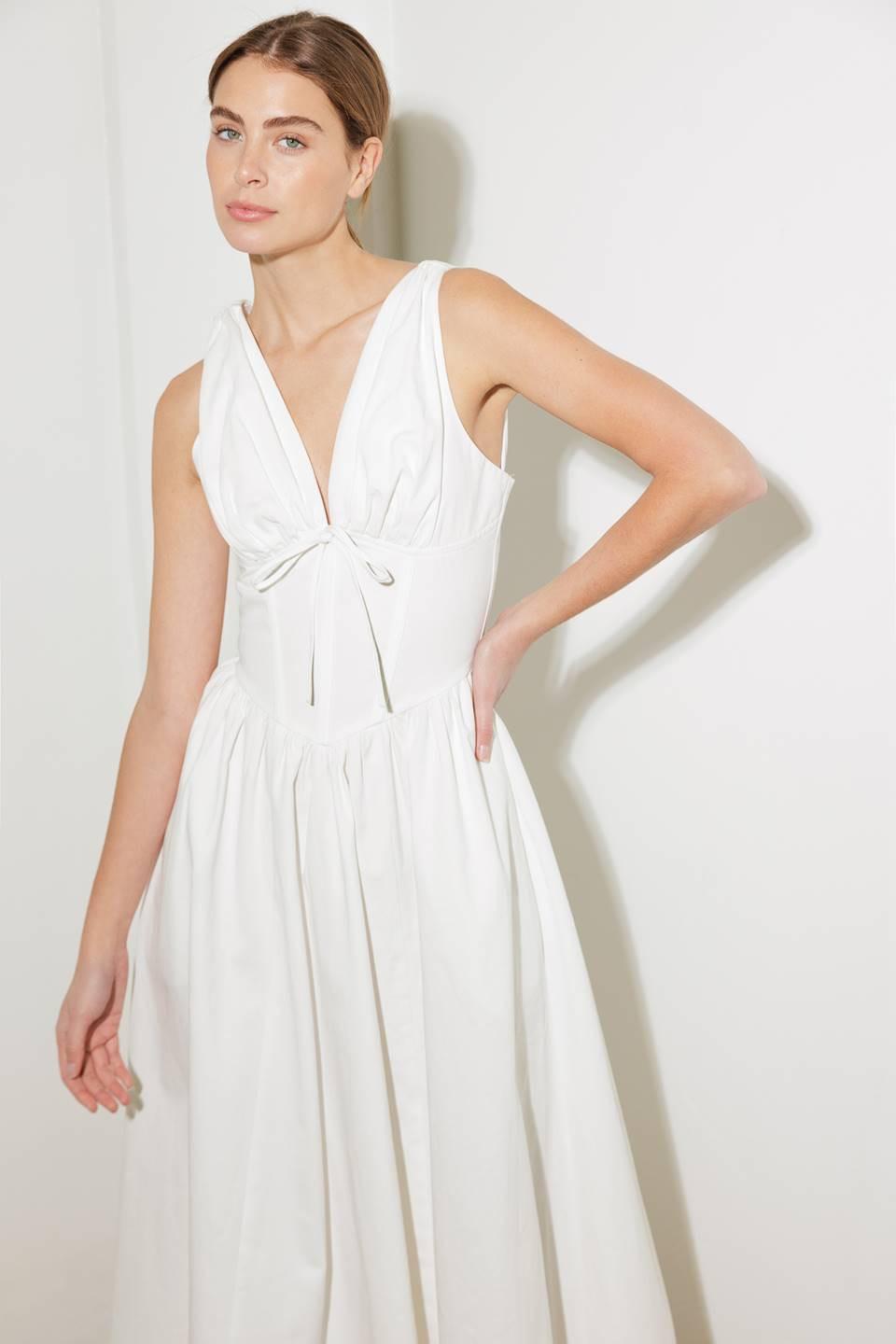 Fanciful Escapes Woven Midi Dress in white, view 4 — Soul Flow Apparel