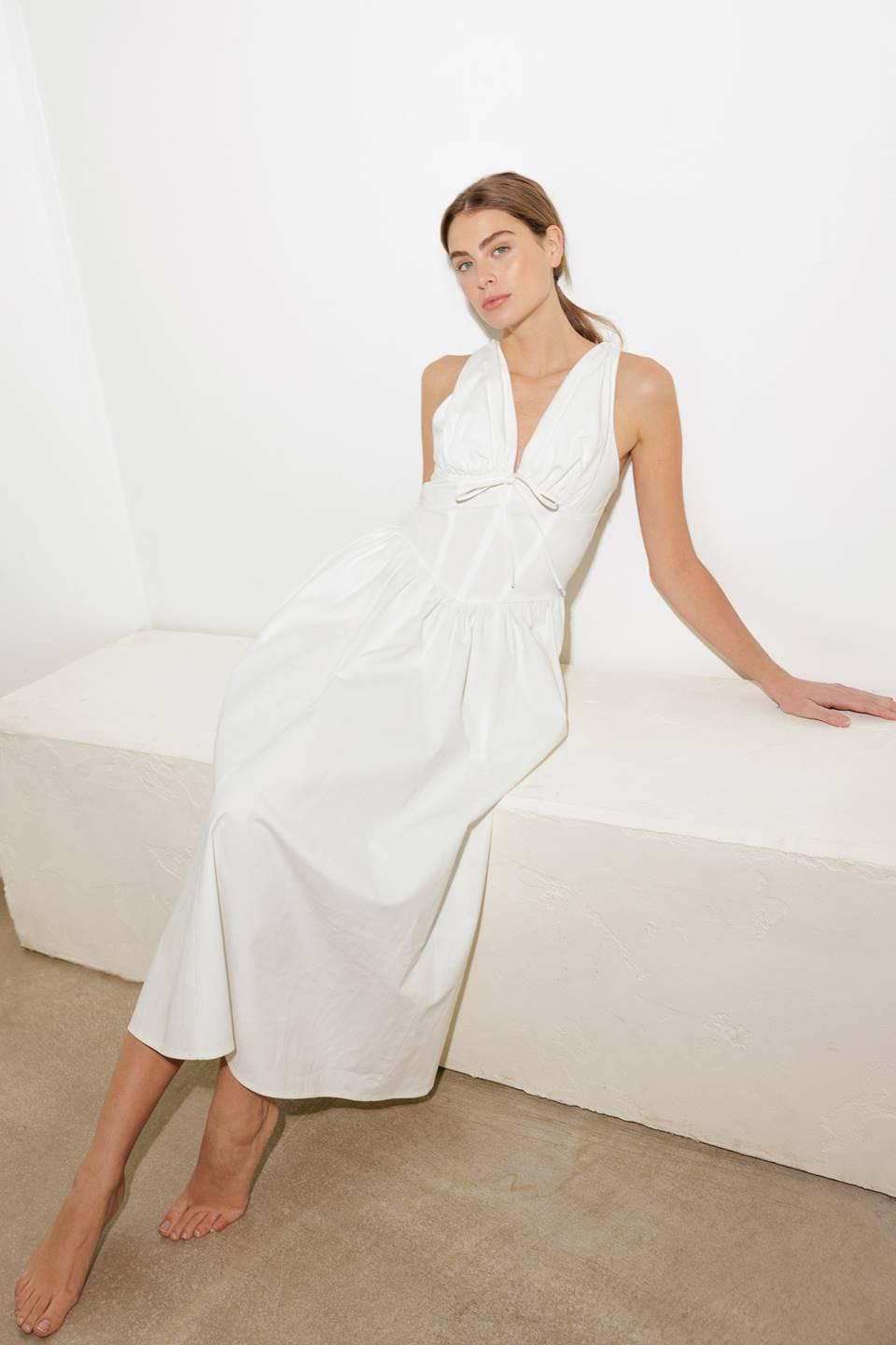 Fanciful Escapes Woven Midi Dress in white, view 8 — Soul Flow Apparel