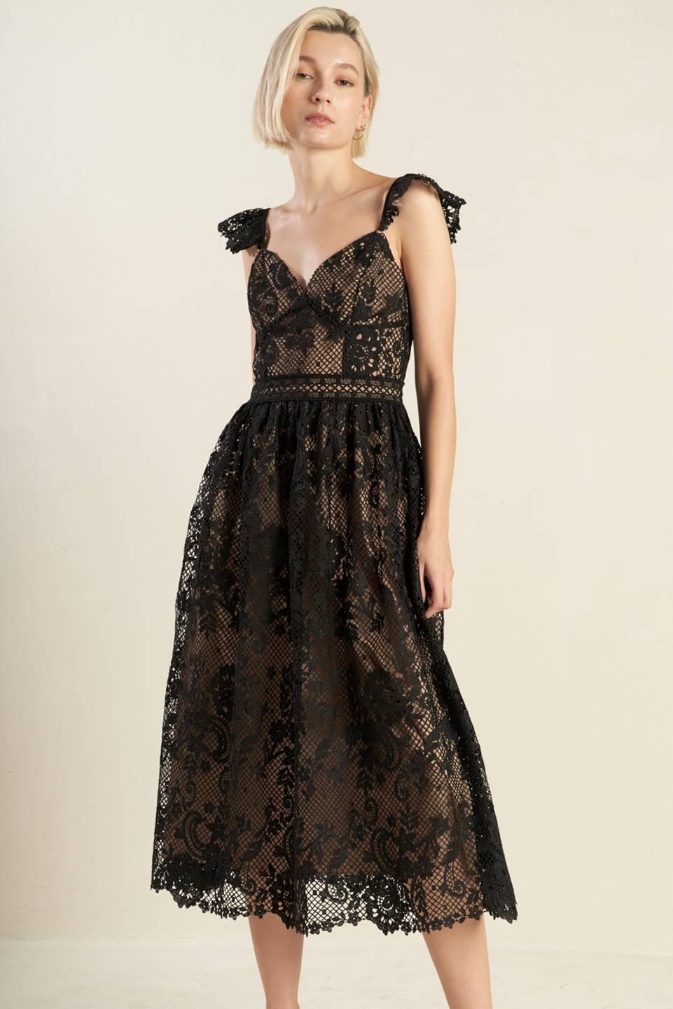 Know You Better Lace Woven Midi Dress in black, view 4 — Soul Flow Apparel