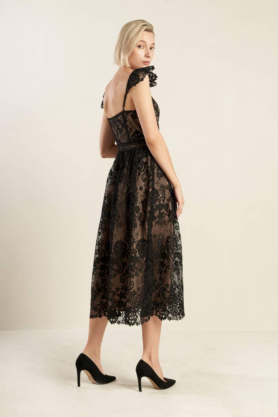 Know You Better Lace Woven Midi Dress in black, view 6 — Soul Flow Apparel